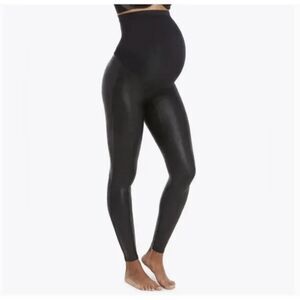 Spanx Mama Faux Leather Leggings Stretch Maternity‎ Belly Panel Edgy Size Small